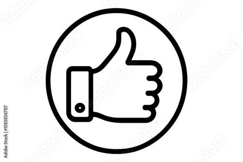 Like icon thumbs up hand gesture. Social media approval button. Positive feedback, success, and agreement symbol. Customer satisfaction rating. Simple outline vector logo.