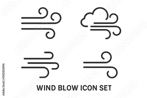 Wind Blow Line Icon Set, Swirling Air Stream, Cloudy Weather, Wind Symbol, Air Movement, Gust Breeze, Minimalist Vector, Transparent PNG, Meteorology, Climate Forecast Illustration