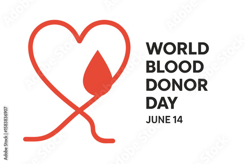 World Blood Donor Day June 14 Vector Illustration, Heart Outline with Blood Drop, Blood Donation Awareness Concept, Medical Charity Symbol, Transparent PNG, Editable Design