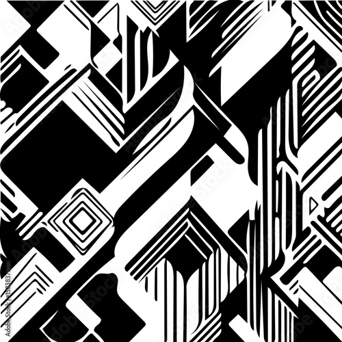 Abstract geometric minimalist black and white vector background, abstract geometric seamless pattern