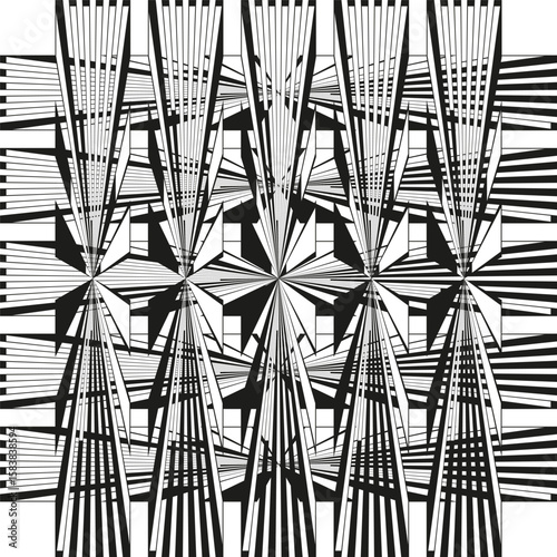 Abstract lines pattern. Dynamic geometric texture. Chaotic shattered graphic. Black white background