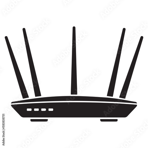 Black Wireless Router Icon with Five Antennas for Internet Connectivity
