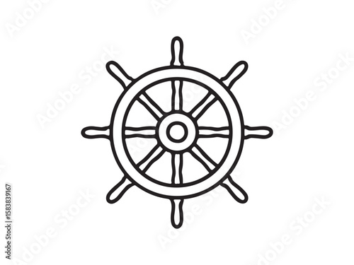 Steering wheel line art Silhouette, Steering wheel outline icon. ship steering silhouette vector illustration