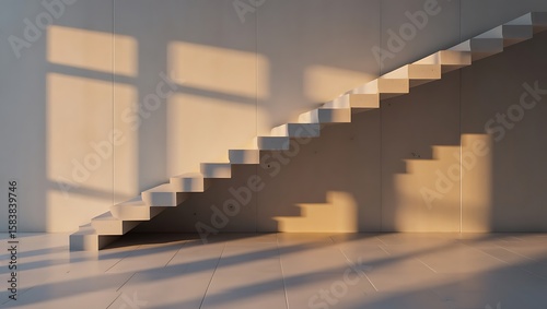 Architectural Ascent A play of light and shadow on a staircase design  showcasing minimalist home interior with bright room details  stairs and contemporary construction