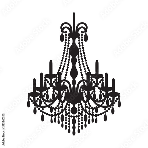 Elegant Black Silhouette Crystal Chandelier Illustration