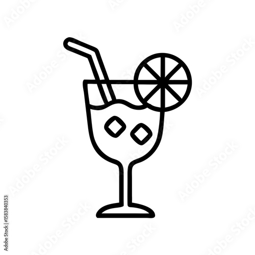 Cocktail drink with straw and lemon slice on white background  