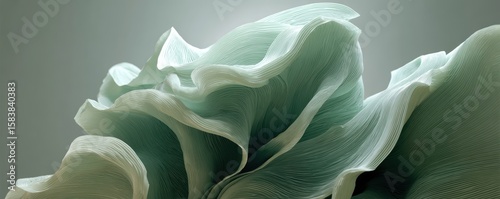 Abstract close-up of delicate green textured waves in soft lighting