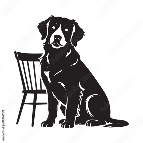 Silhouette of Bernese Mountain Dog Sitting by Chair