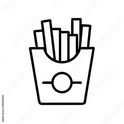 French fries in a container on white background representing food and drinks  