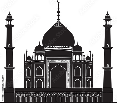 Taj Mahal silhouette black and white India monument