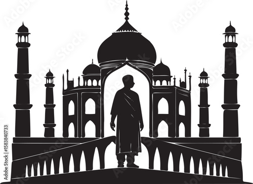 Taj Mahal silhouette with person india monument