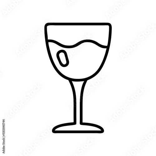 Wine glass with liquid and ice cubes in minimalist outline style  