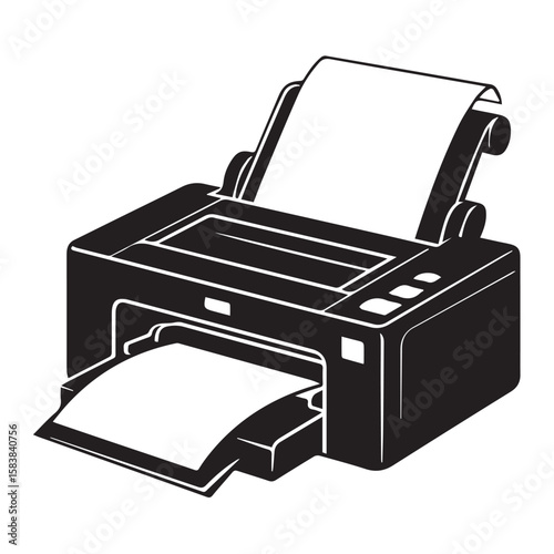 Black and White Illustration of a Home Printer