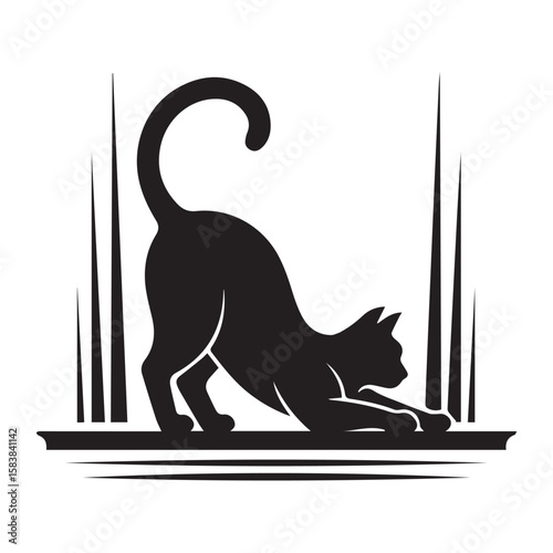 Elegant Black Cat Silhouette in Grass