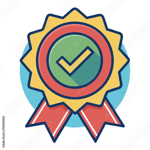 Colorful verified seller badge with a checkmark in a playful design