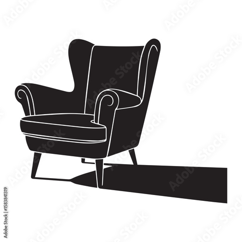 Stylish Black Silhouette of a Wingback Armchair