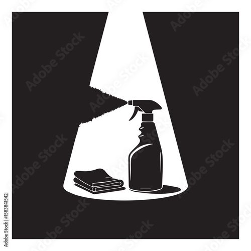 Cleaning Spray Bottle with Cloth in Spotlight