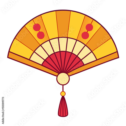 Stylish fan with tassel and simple design in warm colors for decoration