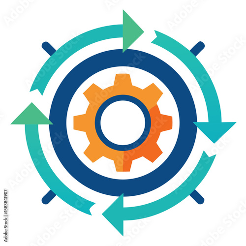 Gear with flow arrows design representing industry and efficiency concept