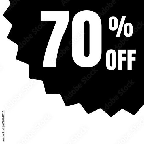 Seventy percent off sale tag in black and white color