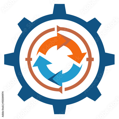 Gear with circular flow arrows design symbolizing process and efficiency in industry