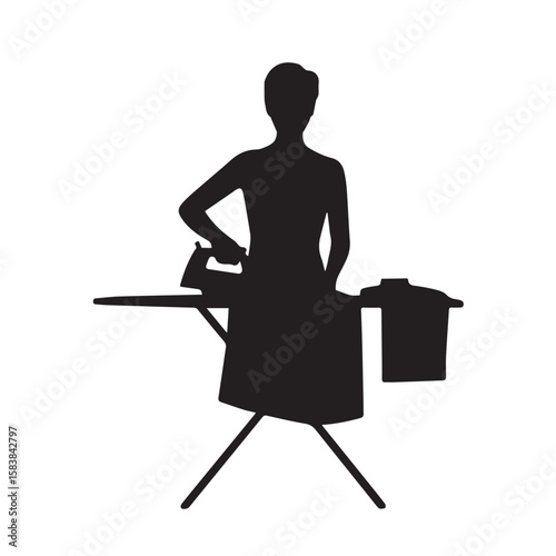 Woman Ironing Clothes Silhouette Illustration