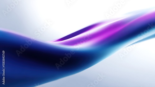 An abstract wave of blue and purple light flowing across a white background. Calm data flow, digital tranquility.