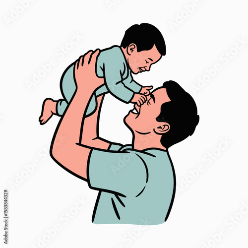 Father lifting baby joyfully in the air celebrating International Men's Day  
