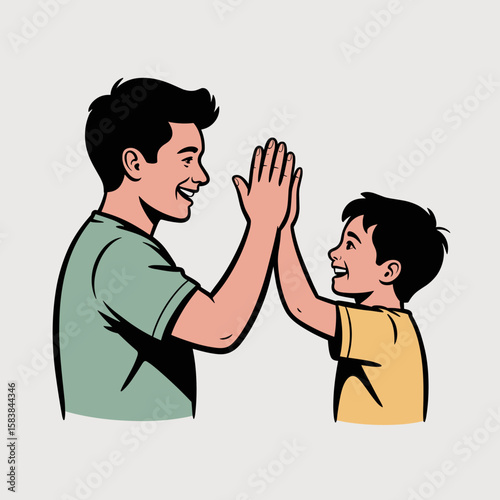 Father and son high-fiving with smiles celebrating International Men's Day  