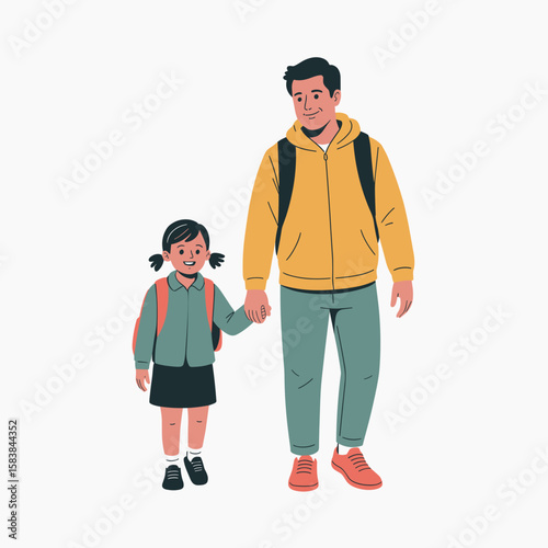 Man accompanying girl to school while holding hands for International Men's Day  