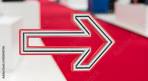 Striking Red Arrow Symbol with Geometric Layers Indicating Direction and Flow Concept