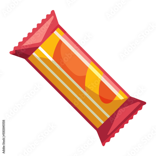 Colorful candy bar wrapper in red and yellow packaging  