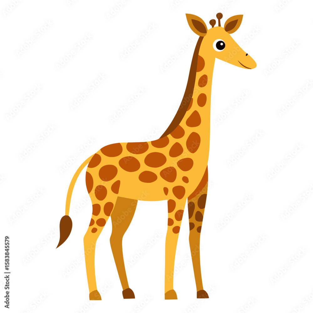 Naklejka premium Cartoon giraffe standing in a playful pose with brown spots 