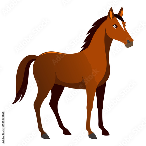 Cartoon brown horse standing gracefully with a smooth expression  