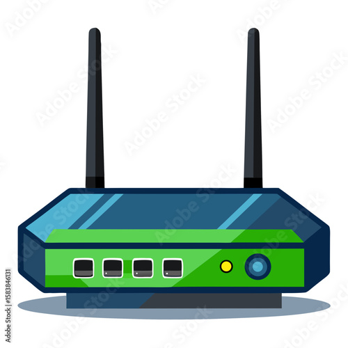 Modern wireless router with antennas and network ports  