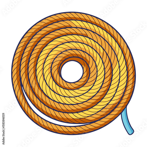 Rope coil in orange color with blue end on white background  