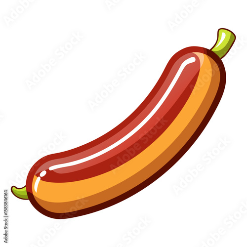 Cartoon depiction of a hot dog sausage with a green stem  