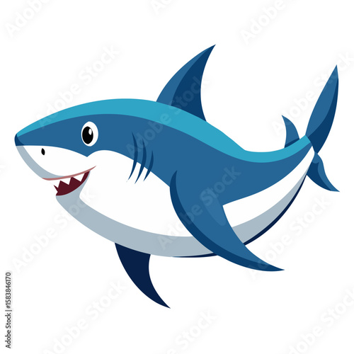 Cartoon shark swimming with a friendly expression in ocean blue  