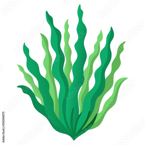 Green seaweed plant illustration in vibrant shades of green  
