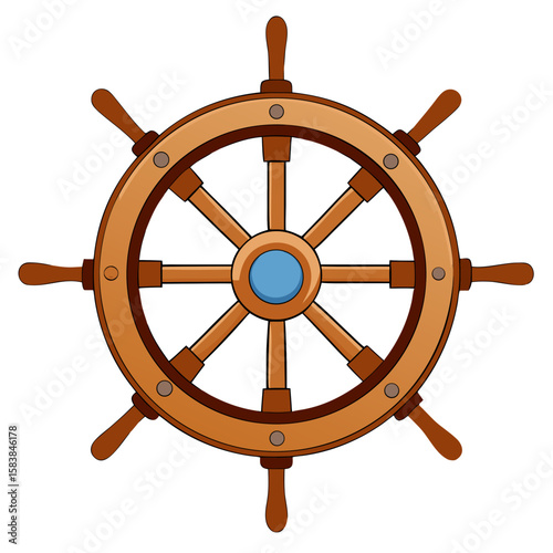 Wooden ship wheel illustration in a classic nautical design  
