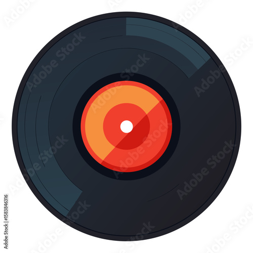 Vinyl record with colorful center in flat design style  