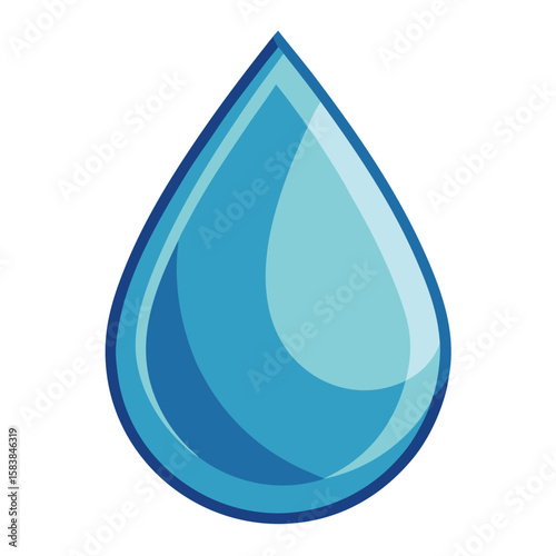 Blue water droplet in glossy design on white background  