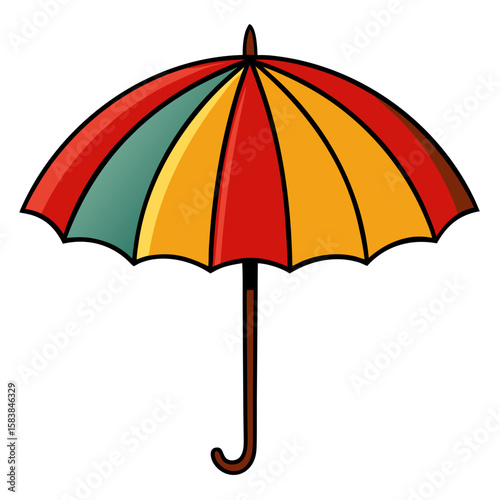 Colorful umbrella with red, yellow, and green sections  
