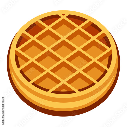 Waffle in round shape with grid pattern on white background  