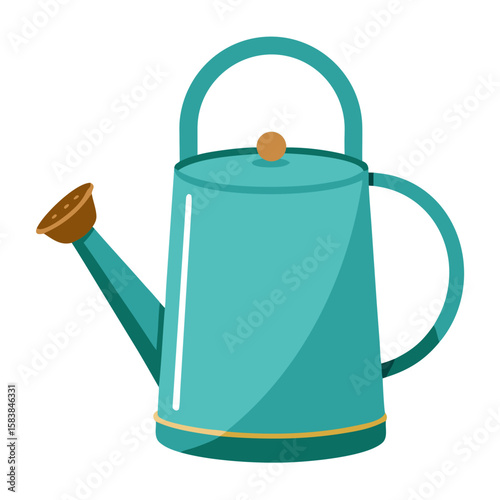 Vintage teal watering can with long spout and handle  