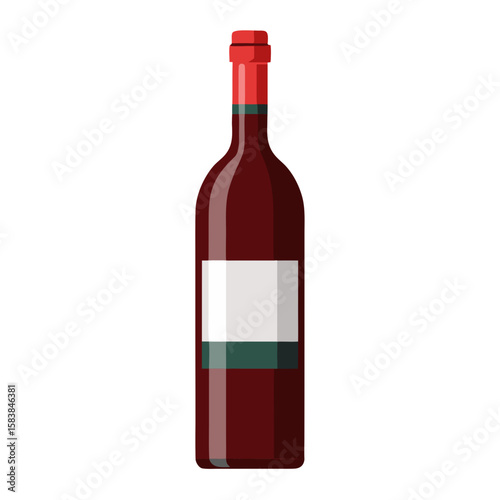 Red wine bottle with blank label and red cap on white background  