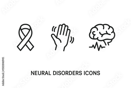 Neural disorders icons representing awareness, communication, and brain activity