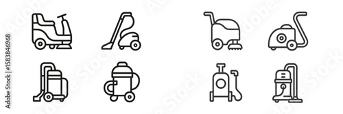 Different types of cleaning equipment displayed in a grid layout for various cleaning tasks