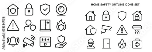 Home safety icons collection showcasing various security measures and alert symbols