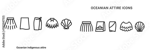 Icons of Oceanian indigenous attire showcasing traditional clothing styles and patterns used in cultural celebrations and ceremonies